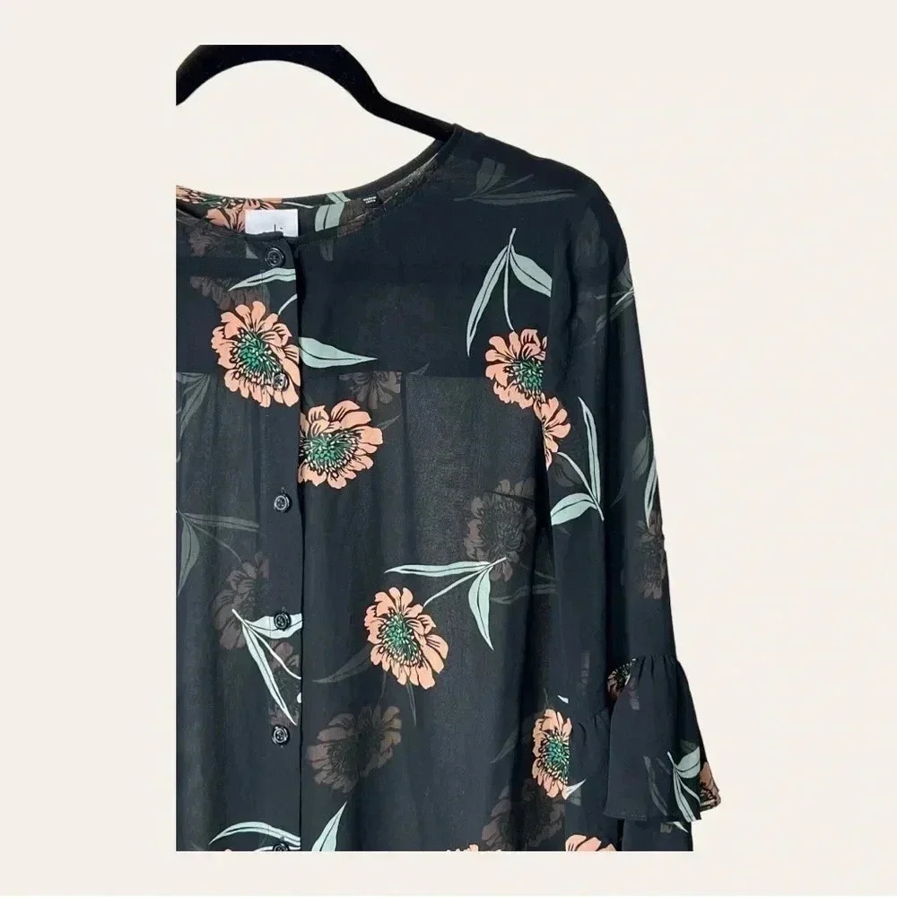 0508w. Cabi Sheer Top With Flutter 3/4 Sleeves Fl… - image 7